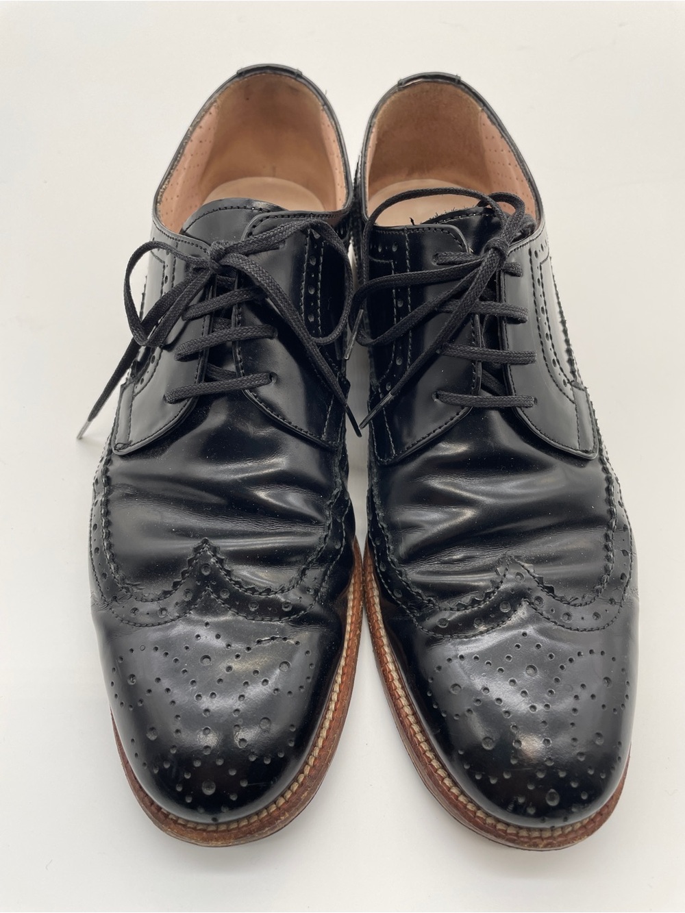 Pertini Spain Black Patent Leather Wingtip Brogue Oxfords 38